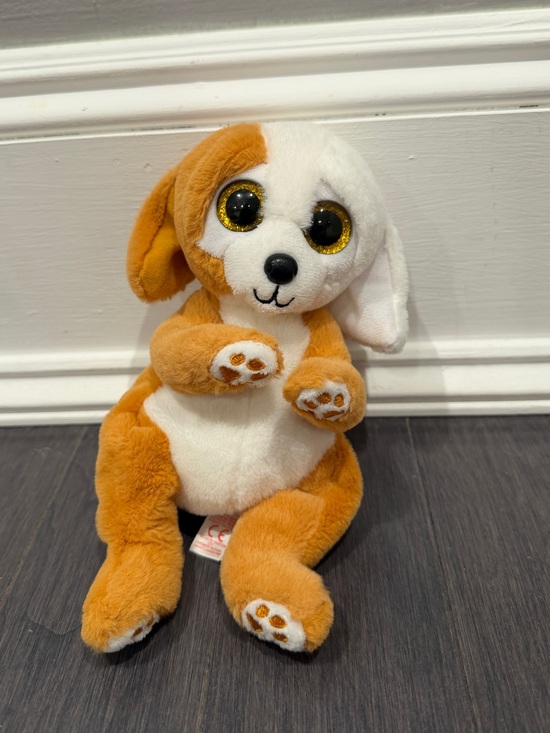 Ty Other - NWOT Ty Ruggles 9” in Orange White Puppy Beanie Boo Sparkly Eyes Stuffed Animal